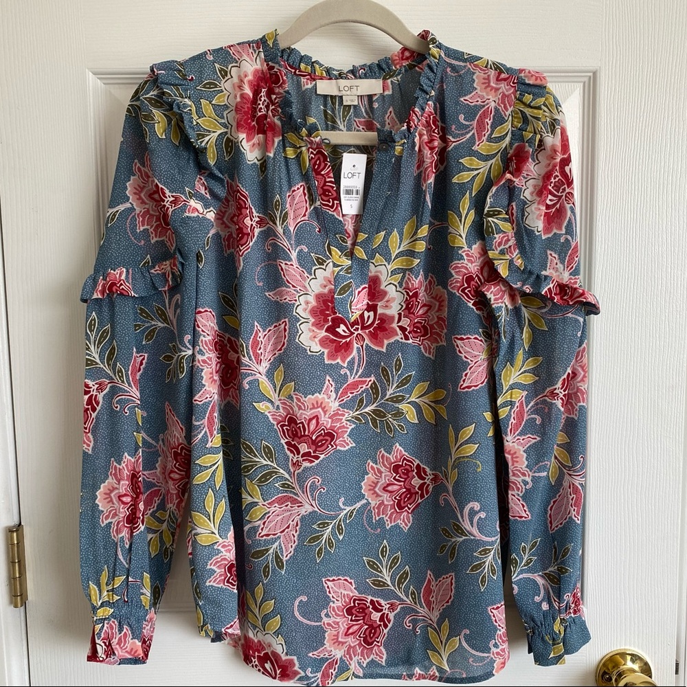 Loft Floral Ruffle Blouse NWT